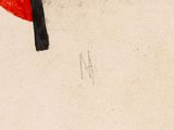 a drawing of a red and black clock on a white wall