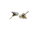 a pair of pearl and gold earrings on a white background