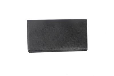 portefeuille en cuir noir sur fond blanc, muni d'un emplacement pour carte bancaire