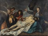 an image of a painting of jesus laying on the cross