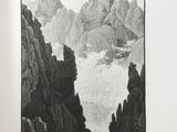 an open book with a picture of a mountain and a river in it