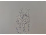 drawing of a woman with a veil on her head in front of a white background