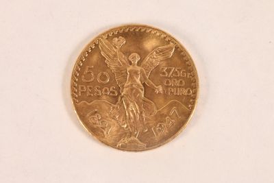 PAS D'ENCHERES LIVE - FRAIS 5% HT. Pièce de 50 Pesos or. Sur désignati