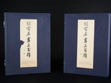 deux livres bleus portant des inscriptions en chinois, posés côte à côte