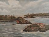 tableau représentant la vue d'une petite île au milieu d'un plan d'eau