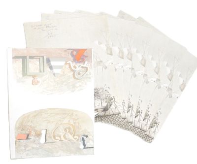 many cards with pictures of animals and people on them