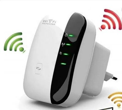 a close up of a white and black wifi router on a white background
