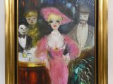 peinture d'une femme en robe rose et d'un homme en smoking blanc