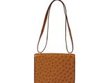 a brown ostrich purse on a white background