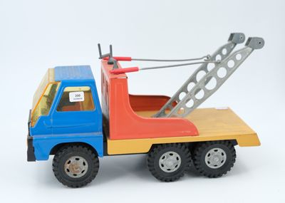 a toy truck with a crane on the back of it