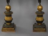 pair of antique brass and marble lamps with eagle heads on pedestals