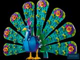 a lego peacock that is standing in front of a black background