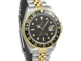 rolex two tone watch with black dial and gold bezel