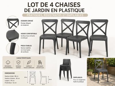 lot de 4 chaises de jardin en plastique