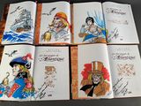 six pages of a book with a drawing of a pirate on them