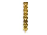 a close up of a gold bracelet with a number of coins on it