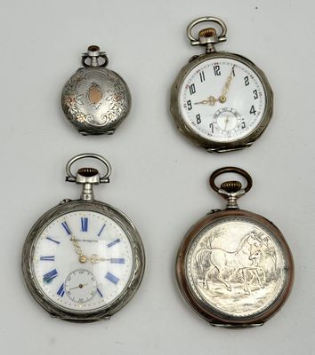Lot de quatre MONTRES de GOUSSET en argent 800 mil. gravées de végétau - Photo 1