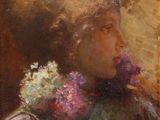 une image d'une peinture représentant une femme avec des fleurs dans les cheveux