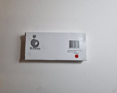 a white box that has a red button on it