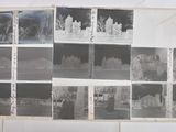 several black and white photographs of a building and a street