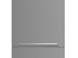 a gray refrigerator freezer sitting on top of a white counter