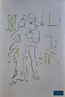 un dessin représentant un homme tenant une ampoule dans la main