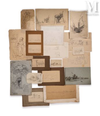 une image représentant une pile de vieux papiers sur lesquels figurent des dessins
