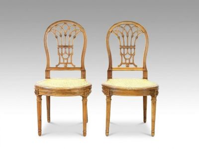 pair of antique chairs with cane backrests and cane backrests