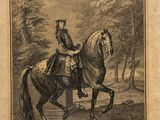 dessin représentant un homme à cheval dans une zone boisée