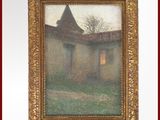 une image d'une peinture représentant une maison dans un champ