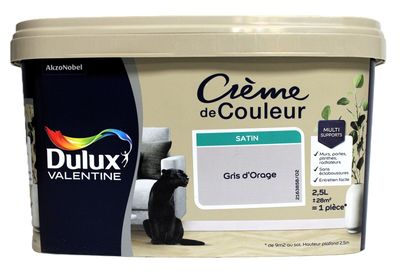 un gros plan sur un pot de peinture, avec un chat assis par terre