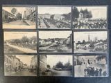 several old black and white photos of people and horses on a street