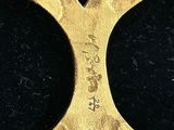 an image of a close up of a gold object on a black surface