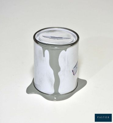 a can of paint that has a picture of two people on it