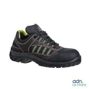 men ' s black safety shoes with green laces