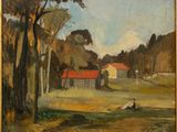 an image of a painting of a person sitting in a field
