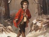 an image of a painting of a boy walking in the snow
