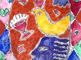 an image of a painting of a fish on a colorful background