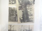 two black and white photos of a group of men riding horses