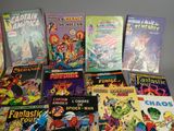 a lot of comic books that are on the table