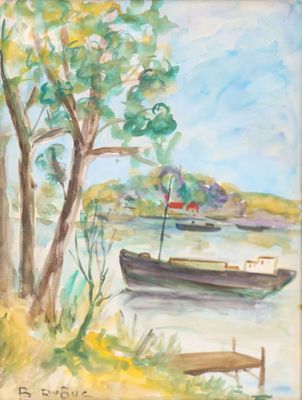 Roland DUBUC (1924-1998). Bateau, rives de Seine.