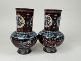 pair of oriental vases with floral designs on them on a white surface