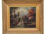 an image of a painting of a man on a boat in a river
