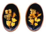 two oval pictures of yellow flowers on a black background