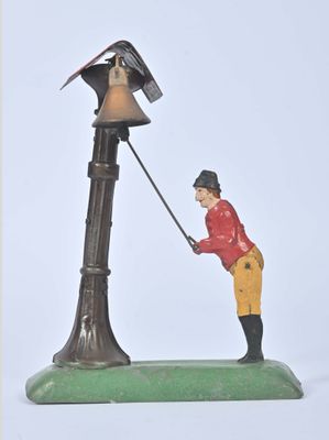 figurine of a man holding a pole with a bird on top of it