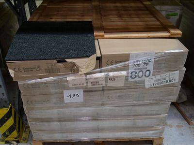 a stack of boxes sitting on a pallet in a warehouse