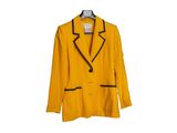 a yellow blazer jacket with black trimmings on a hanger