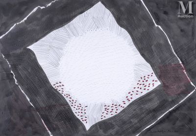 un dessin en noir et blanc représentant un carré parsemé de points rouges