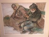 a painting of a man and a woman sitting on a bench