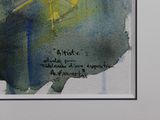 a watercolor painting of a yellow umbrella on a white wall